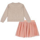 Girls Beige & Pink Tulle Skirt Set, 1, hi-res